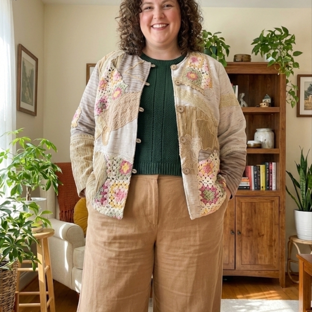 Maggie Barnes Floral Patchwork Jacket - Cream and Pink